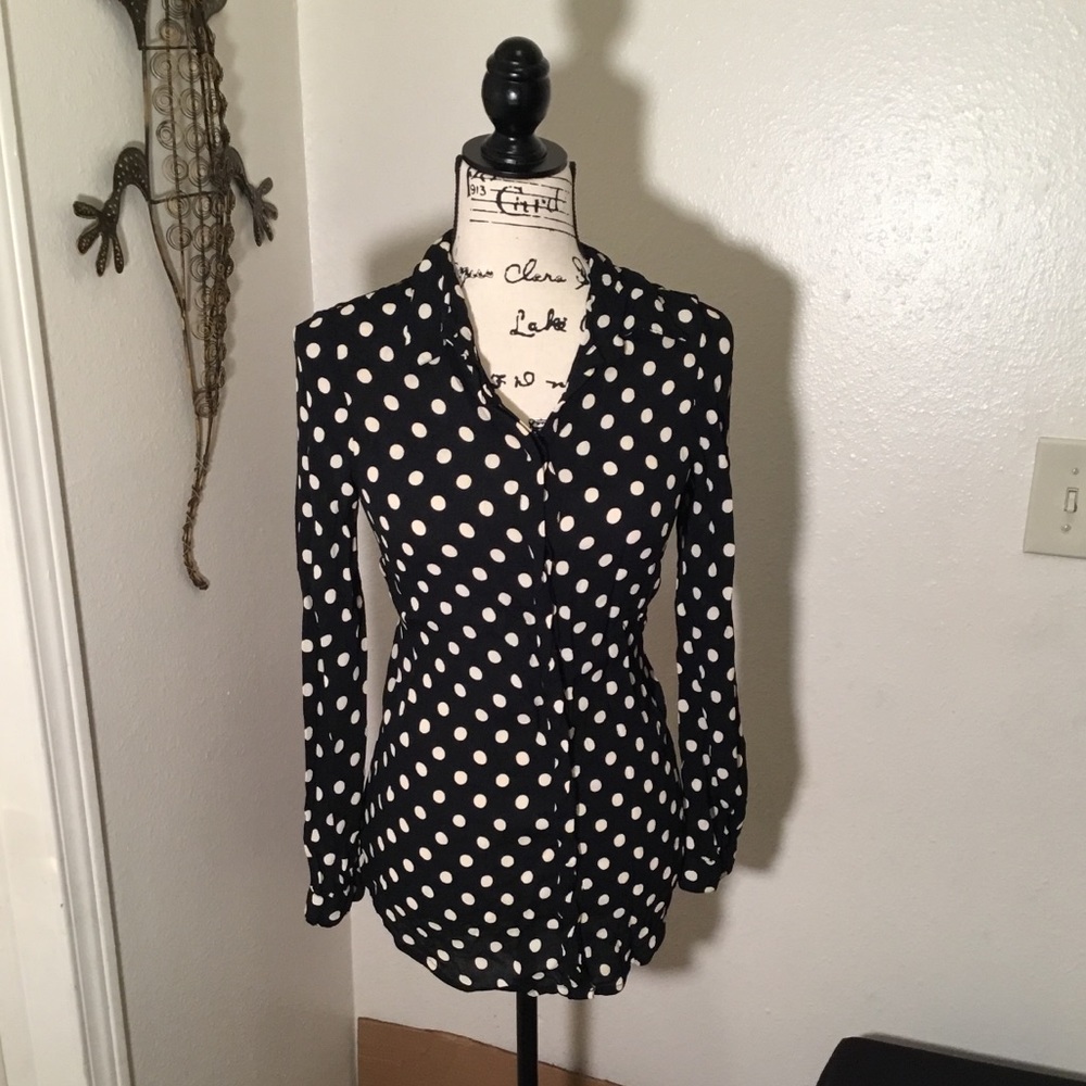 Polka Dot Button Down Blouse - Picture 2 of 6